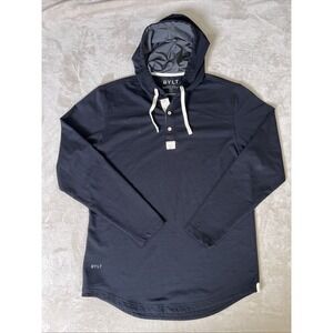 Bylt Henley Hoodie Drop Cut Lux Men's M Long Sleeve Pullover Black Stretch *read